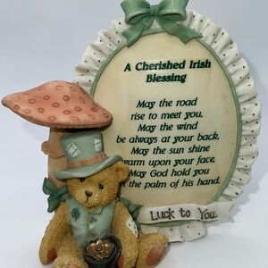 Cherished Teddies "A Cherished Irish Blessing" sculpted plaque figurine.